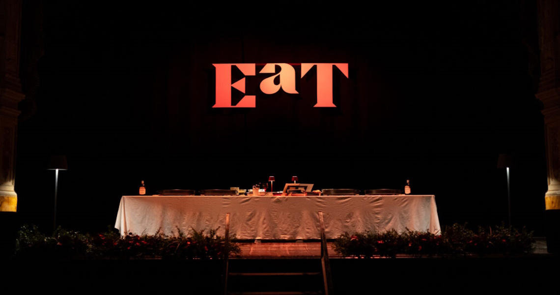 View of the Caio Melisso Theatre in Spoleto during a performance of the Eat festival, with a set table - Spoleto